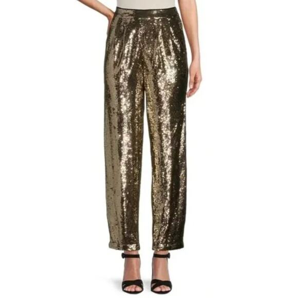 ANTONIO MELANI Pants - Antonio Melani Sequined Geri Pants High Waisted Straight Party Gold US 0 NWT
